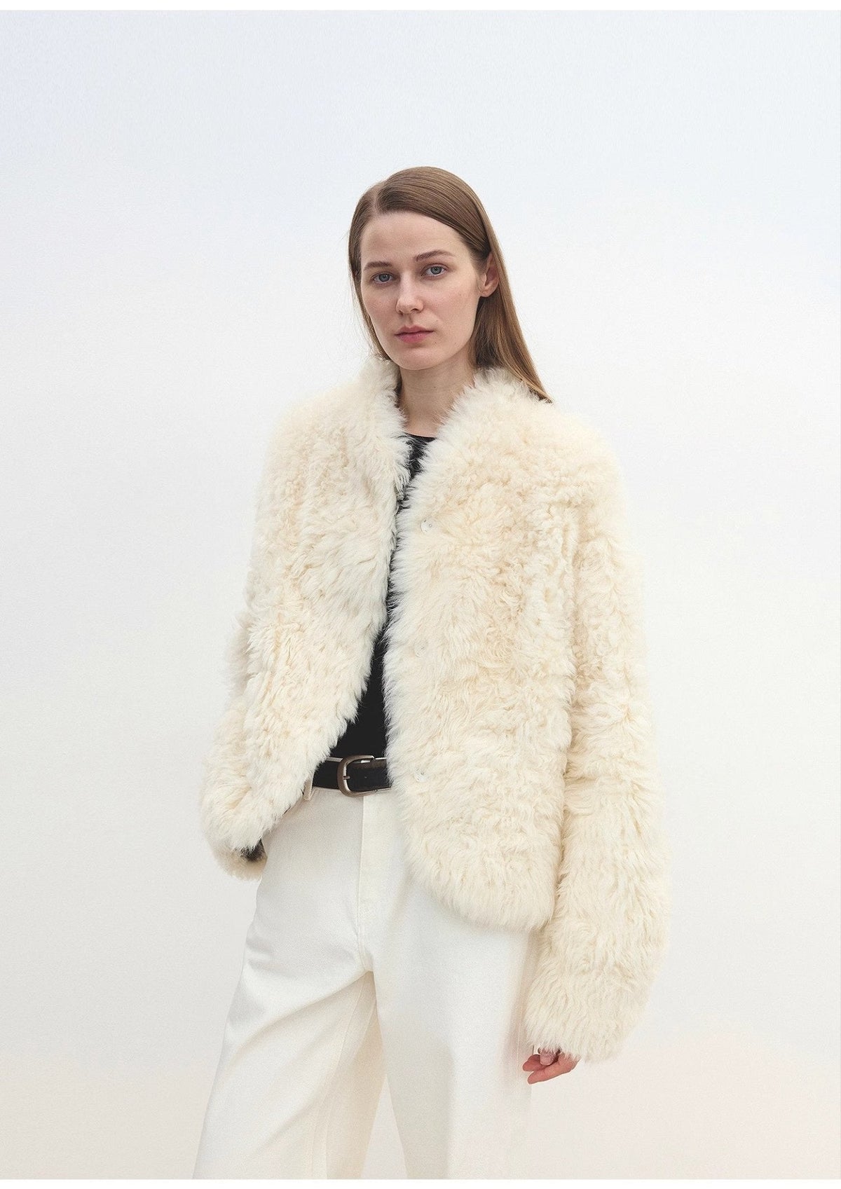 "Yorta" Imported Tuscan Curly Wool Upper Arc Collar Sheepskin Coat