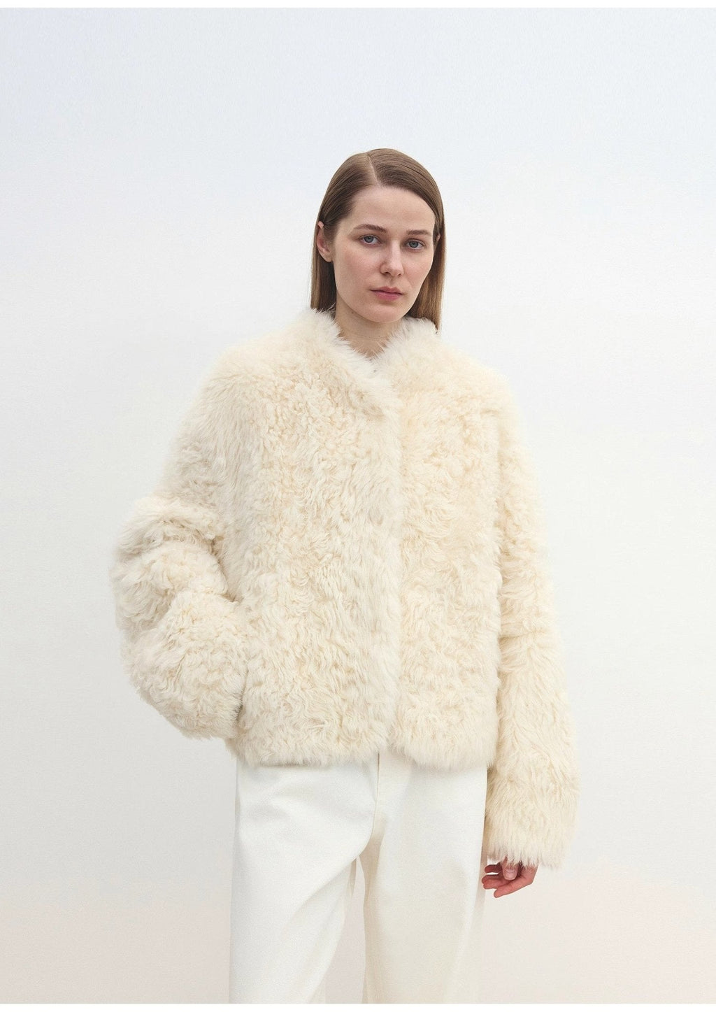 "Yorta" Imported Tuscan Curly Wool Upper Arc Collar Sheepskin Coat