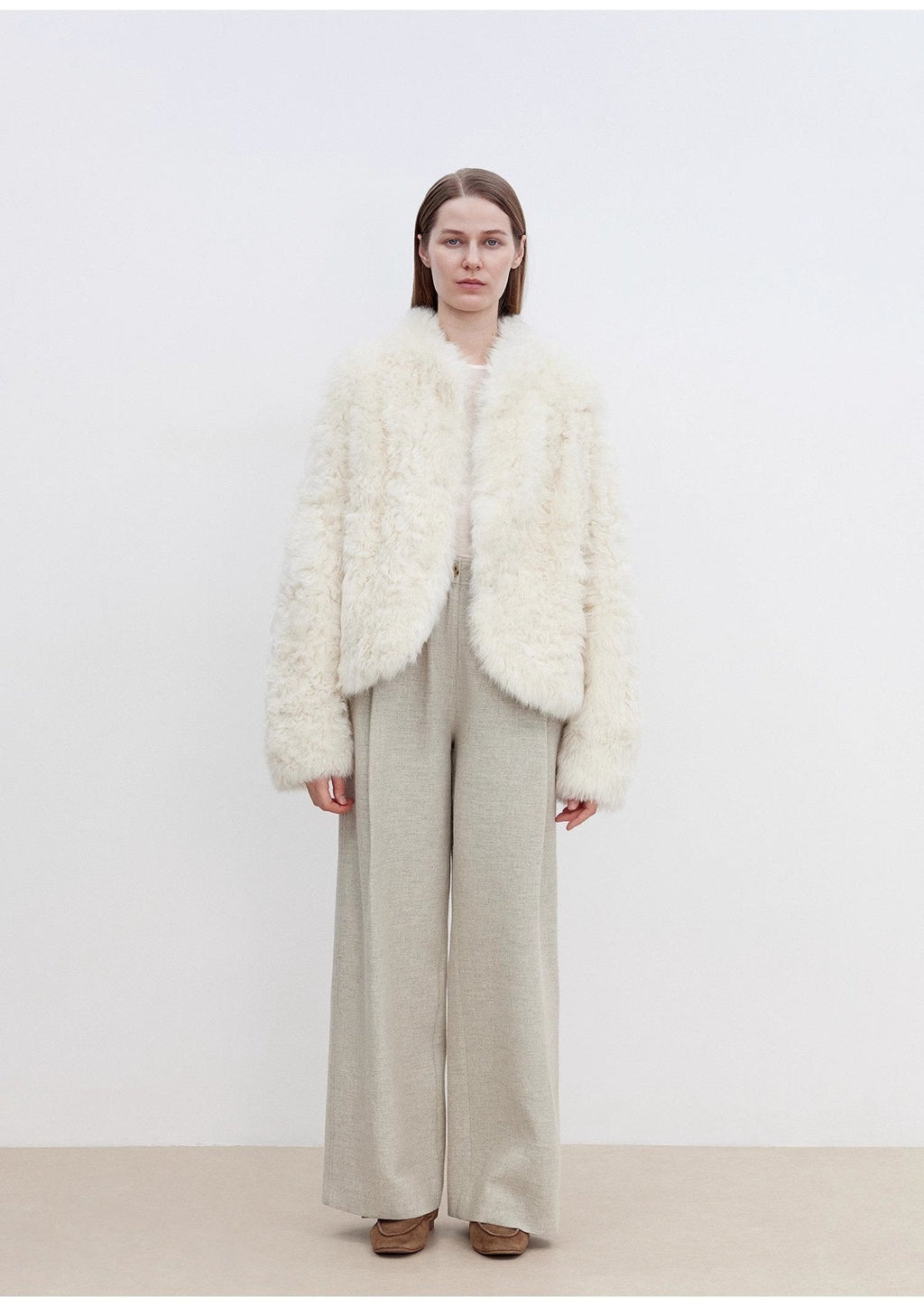 "Yorta" Imported Tuscan Curly Wool Upper Arc Collar Sheepskin Coat